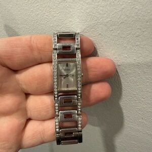 Guess Silver Crystal-Trim Women's Bracelet Watch